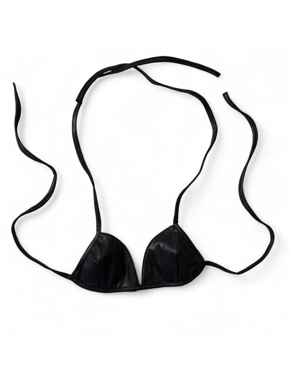 Revolve 2000s Sexy Vegan Leather Black Triangle Costume Bralette Size XS